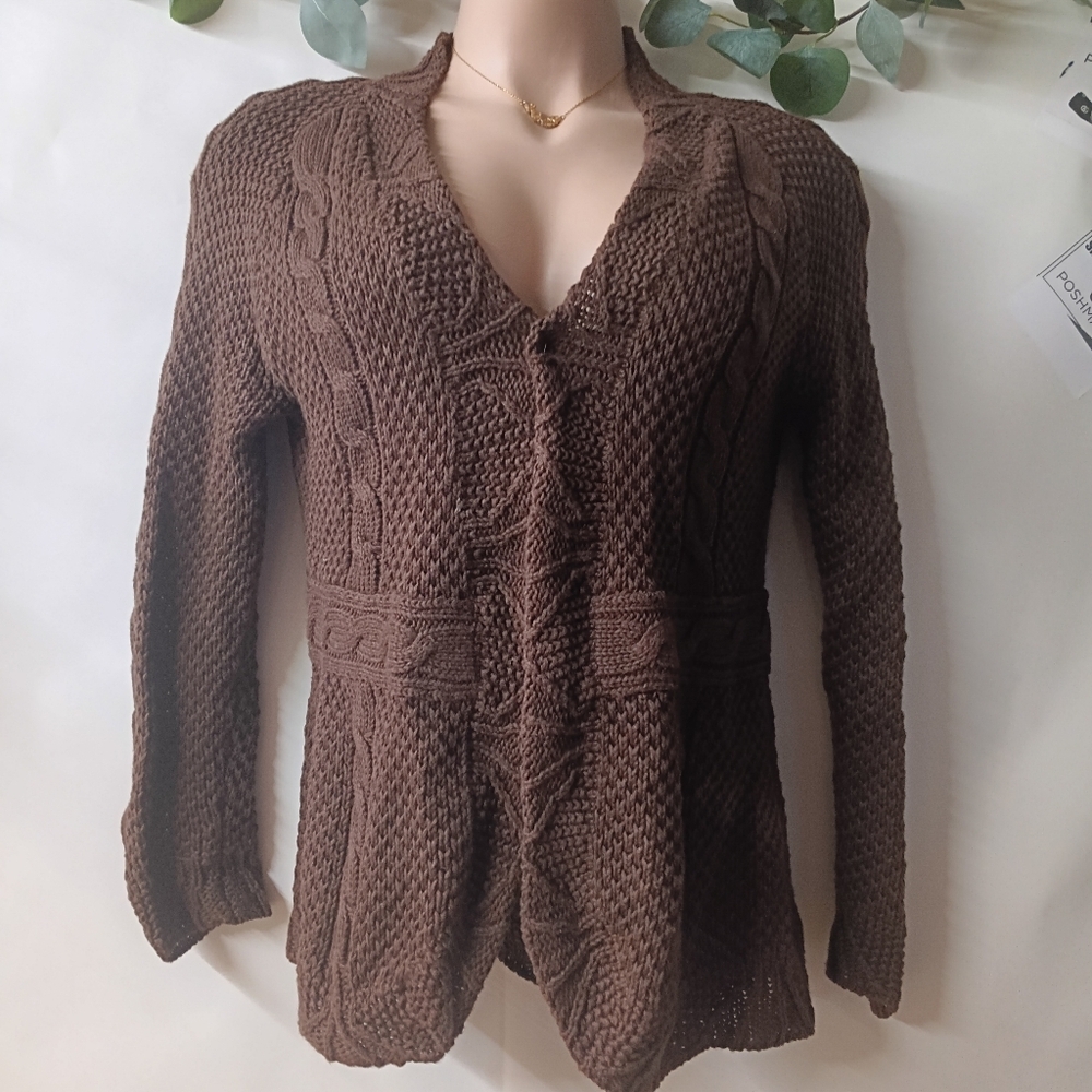 Croft & Barrow Chocolate Brown Cable Knit Cardigan - Picture 10 of 10